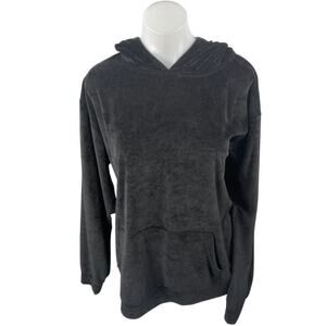 Jackson Women's Black Velvet Velour Long Sleeve Hoodie Hooded Sweatshirt Top M